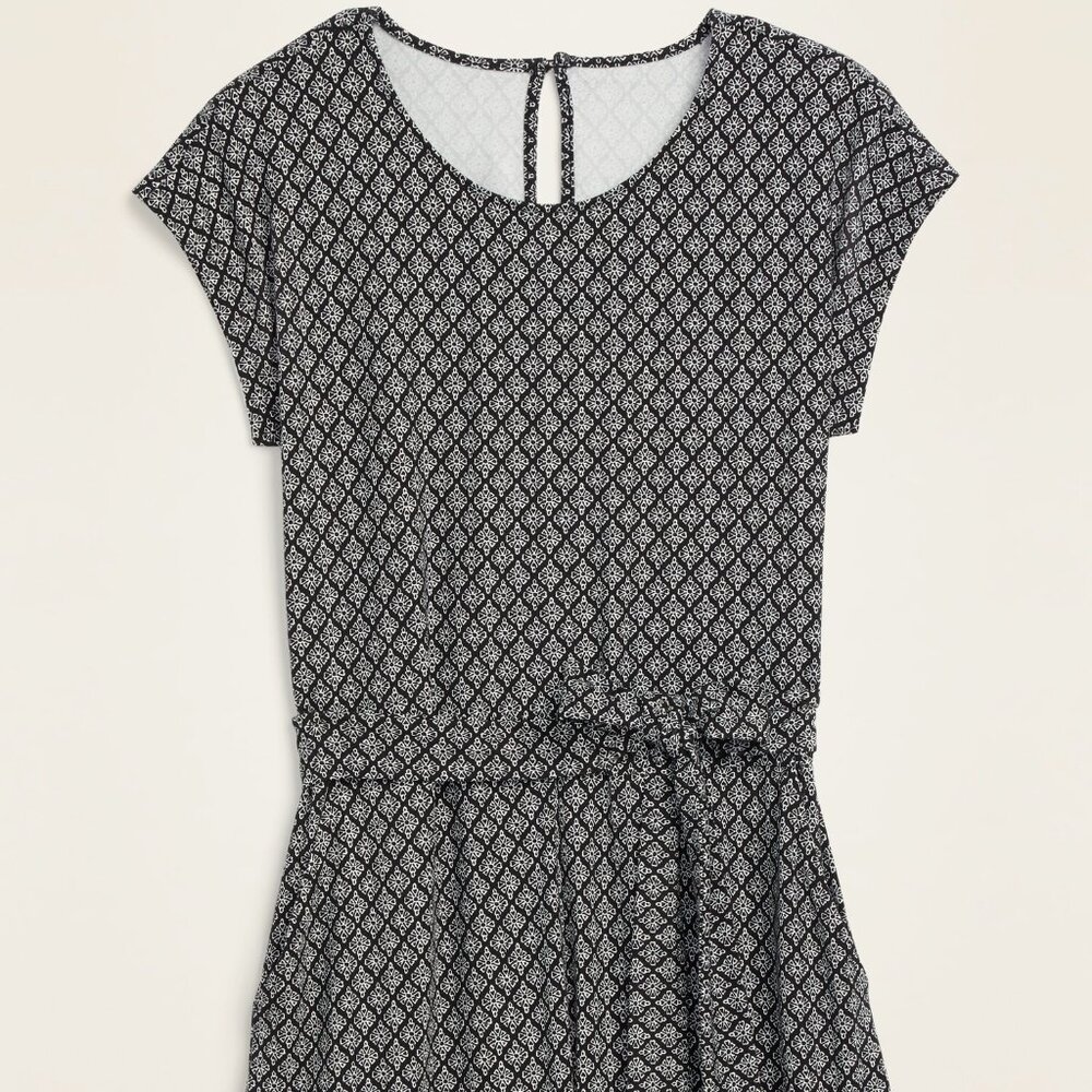 Old Navy Black & White Jersey Tie Belt Romper Size Small